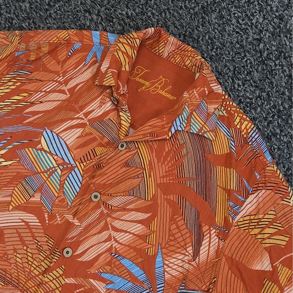 Tommy Bahama Men's Hawaiian Silk Small Orange Palm Trees Short Sleeve Button Up